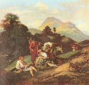 Adrian Ludwig Richter, Italienische Landschaft mit ruhenden Wandersleuten